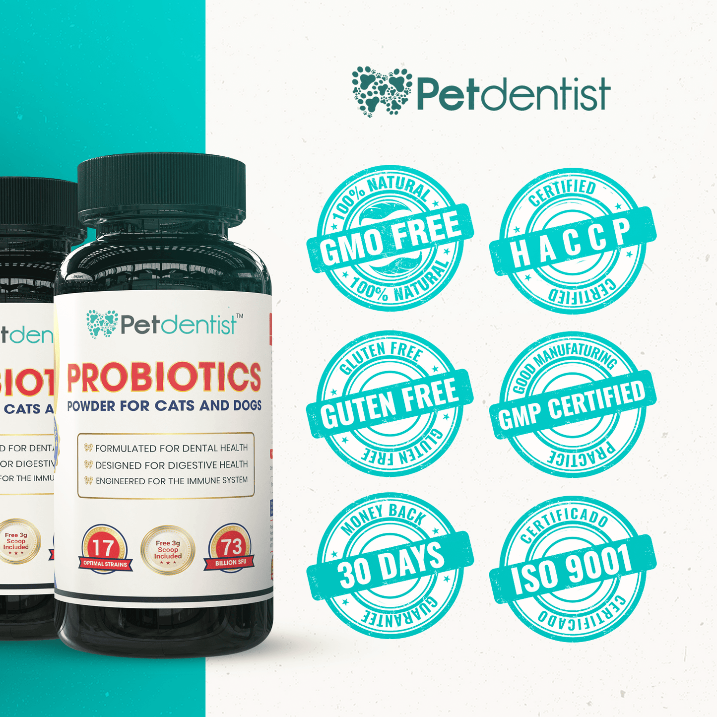 Petdentist® Pet Probiotics Supplement Petdentist® Probiotics Powder For Cats & Dogs (Made in UK)