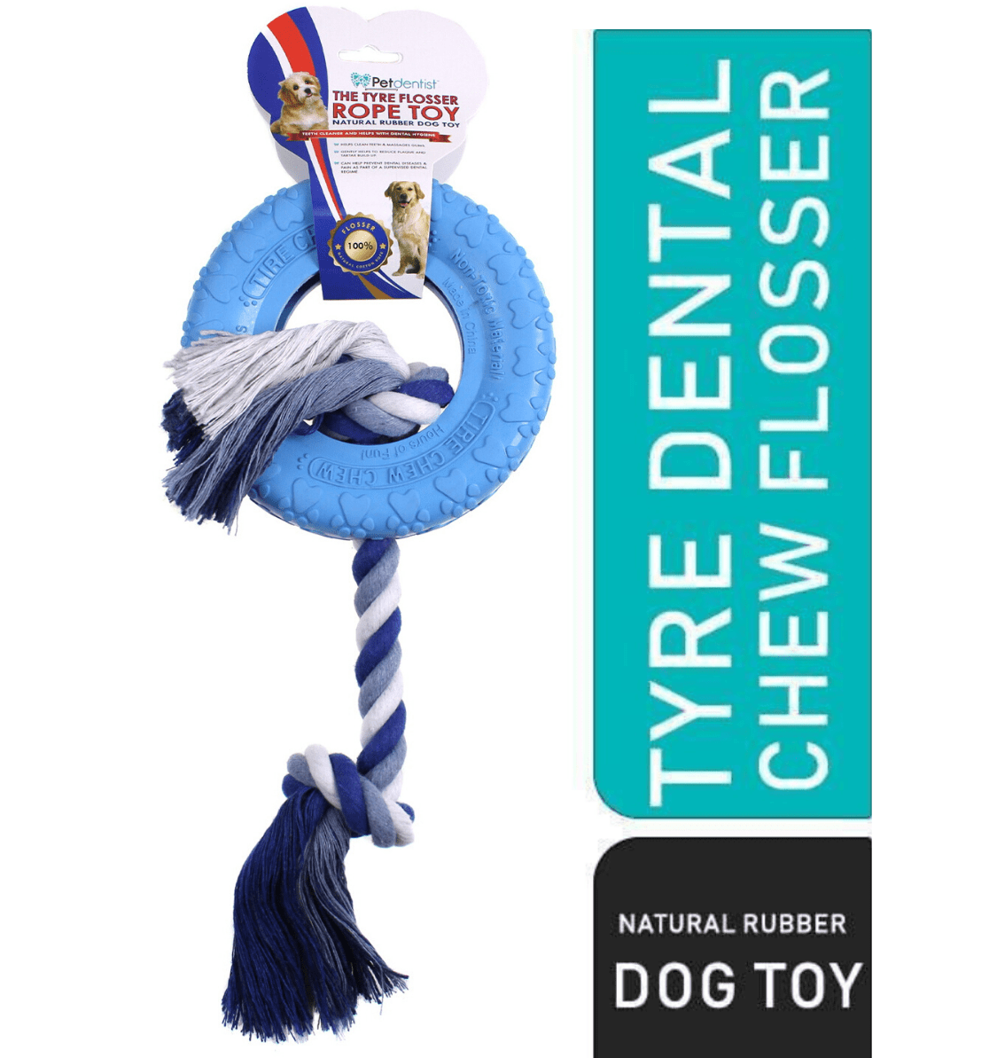 Dog Tyre Rubber Chew Tug Toy with Rope Flosser – Pink - Petdentist
