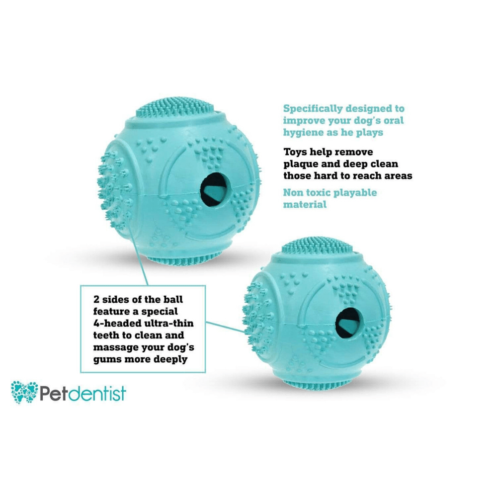 Dog Ball Treat Dispenser Rubber Chew Toy Plaque Cleaner – Blue - Petdentist