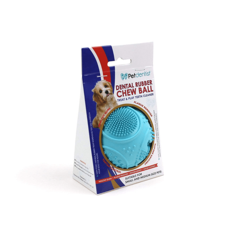 Dog Ball Treat Dispenser Rubber Chew Toy Plaque Cleaner – Blue - Petdentist