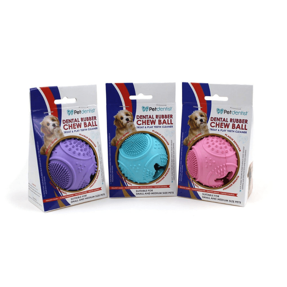 Dog Ball Treat Dispenser Rubber Chew Toy Plaque Cleaner – Blue - Petdentist