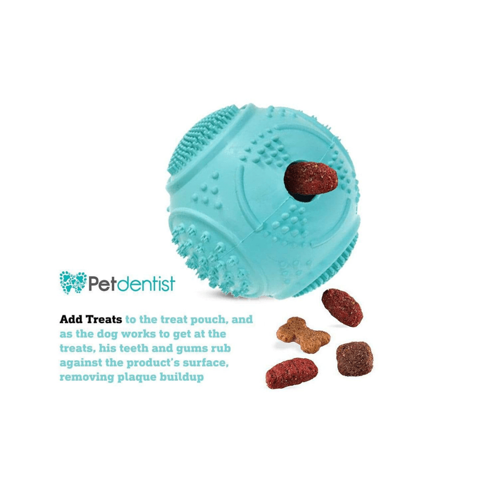 Dog Ball Treat Dispenser Rubber Chew Toy Plaque Cleaner – Blue - Petdentist