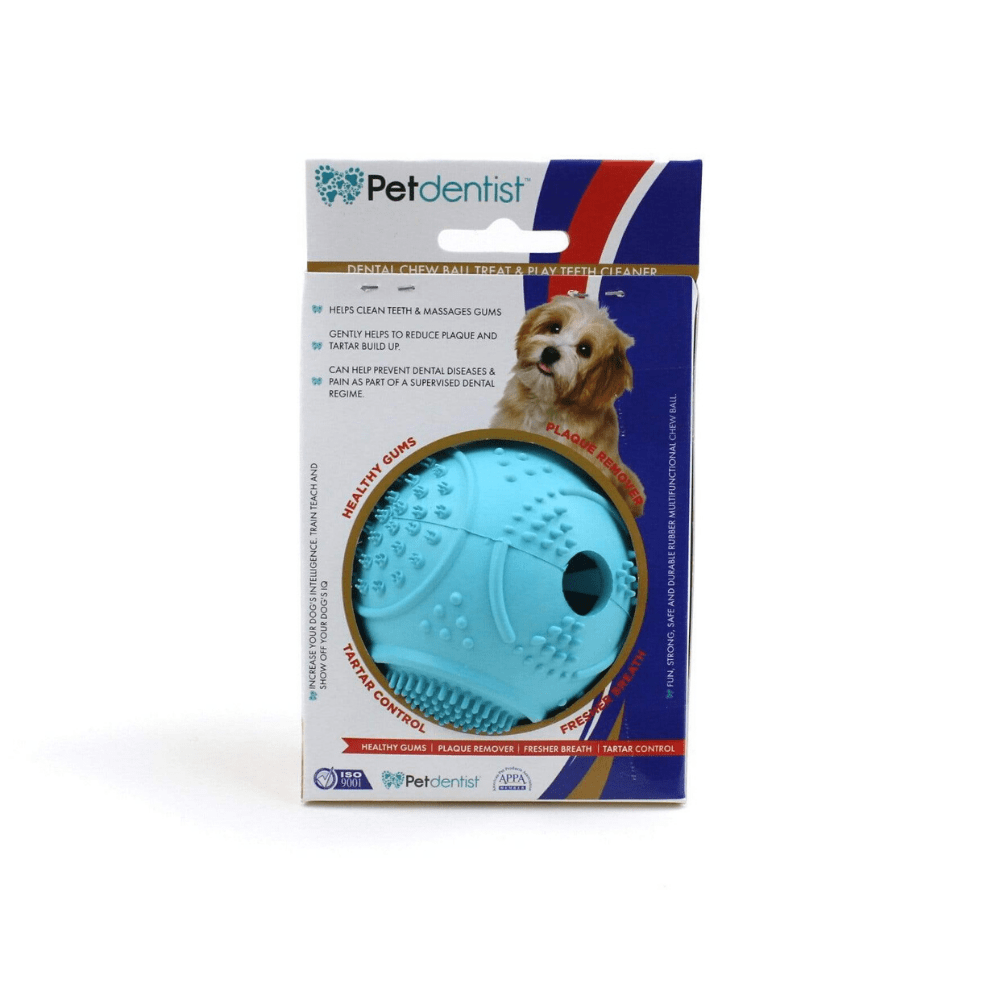 Dog Ball Treat Dispenser Rubber Chew Toy Plaque Cleaner – Blue - Petdentist