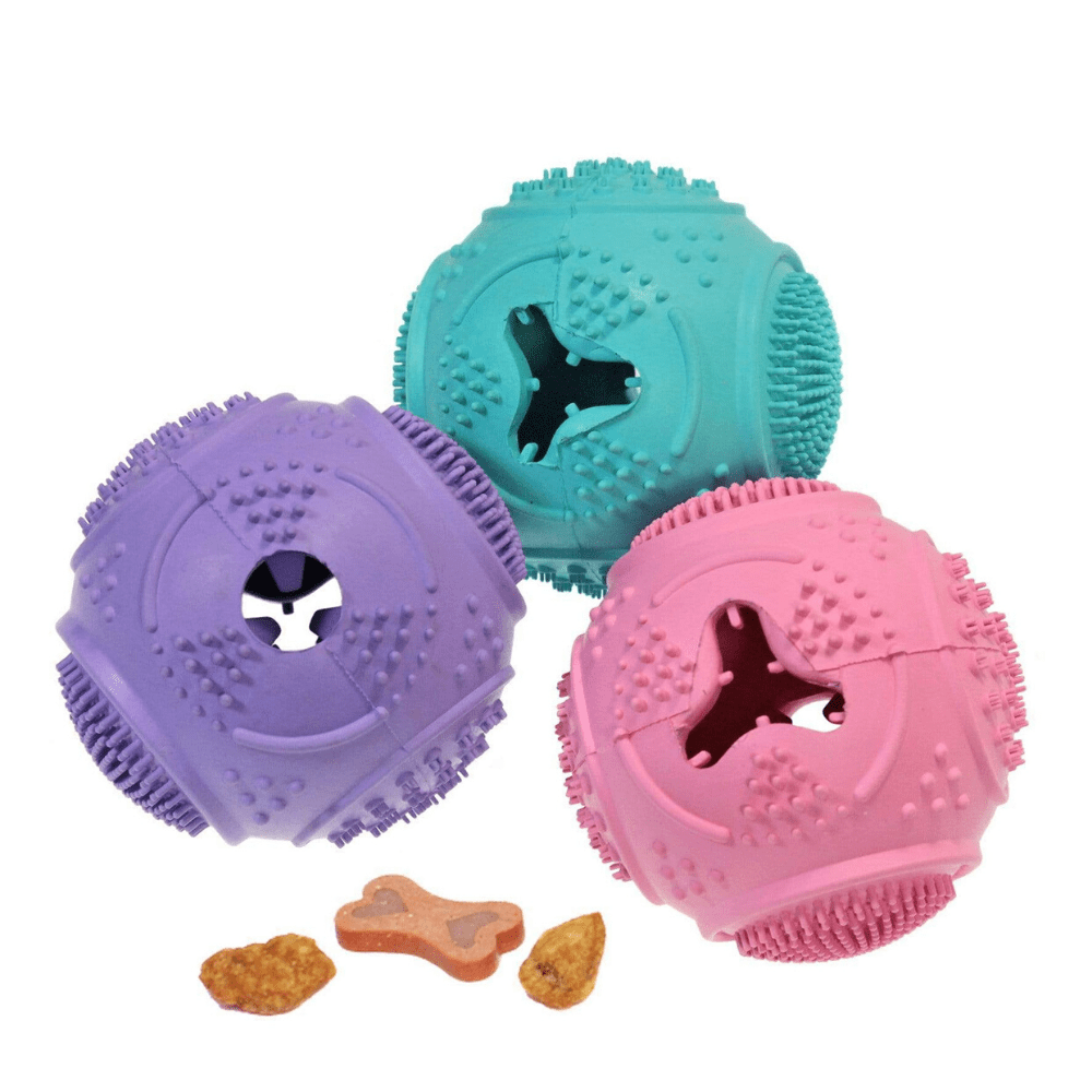 Dog Ball Treat Dispenser Rubber Chew Toy Plaque Cleaner – Blue - Petdentist