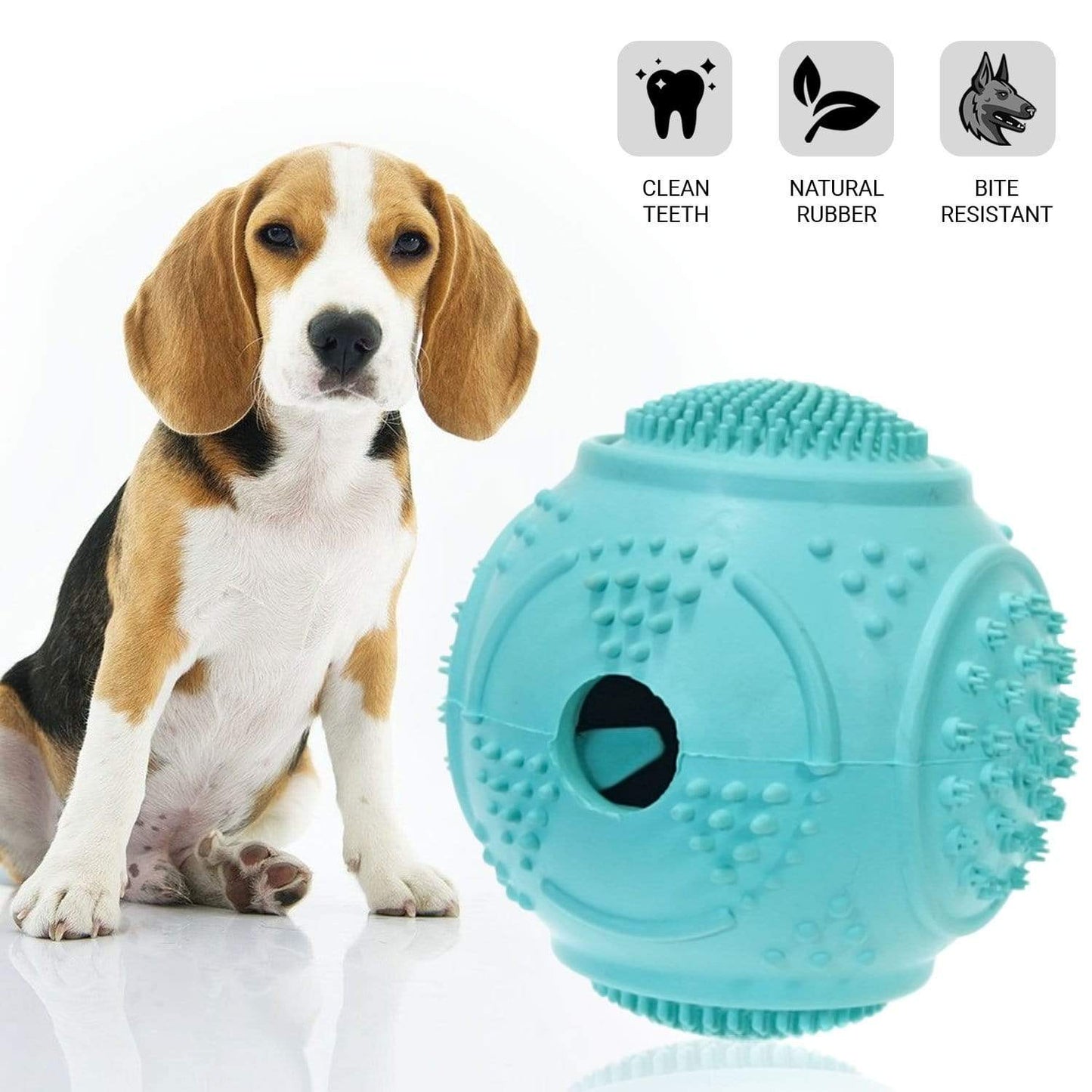 Dog Ball Treat Dispenser Rubber Chew Toy Plaque Cleaner  – Blue - Petdentist