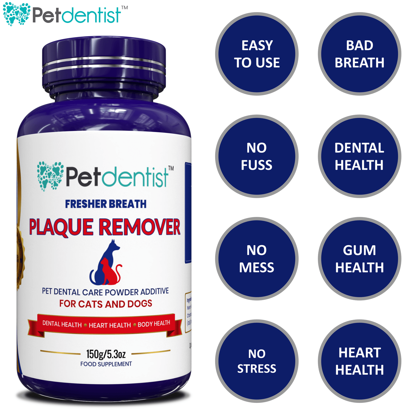 Petdentist® Advanced Plaque Remover Powder for Cats and Dogs 100% Natural -150g