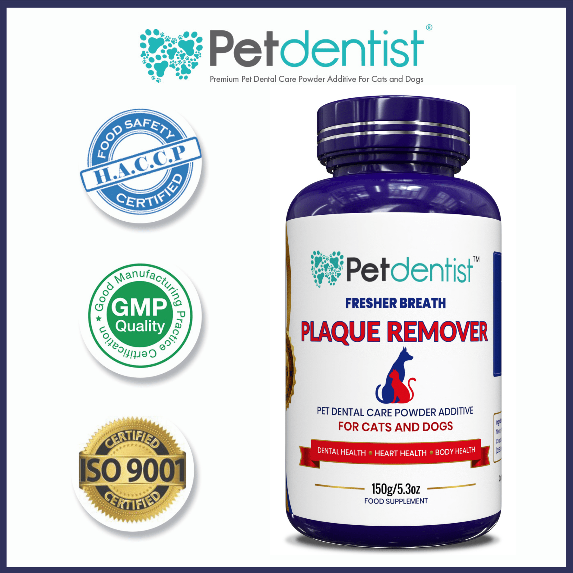 Petdentist® Advanced Plaque Remover Powder for Cats and Dogs 100% Natural -150g