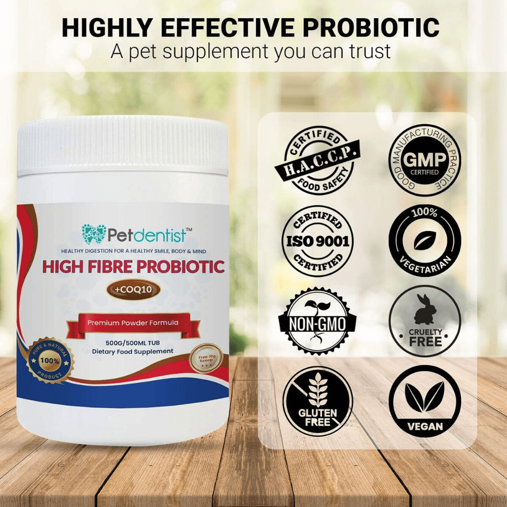 Natural High Fibre Probiotics For Dogs And Cats With CoQ10 & Vitamin C - Petdentist
