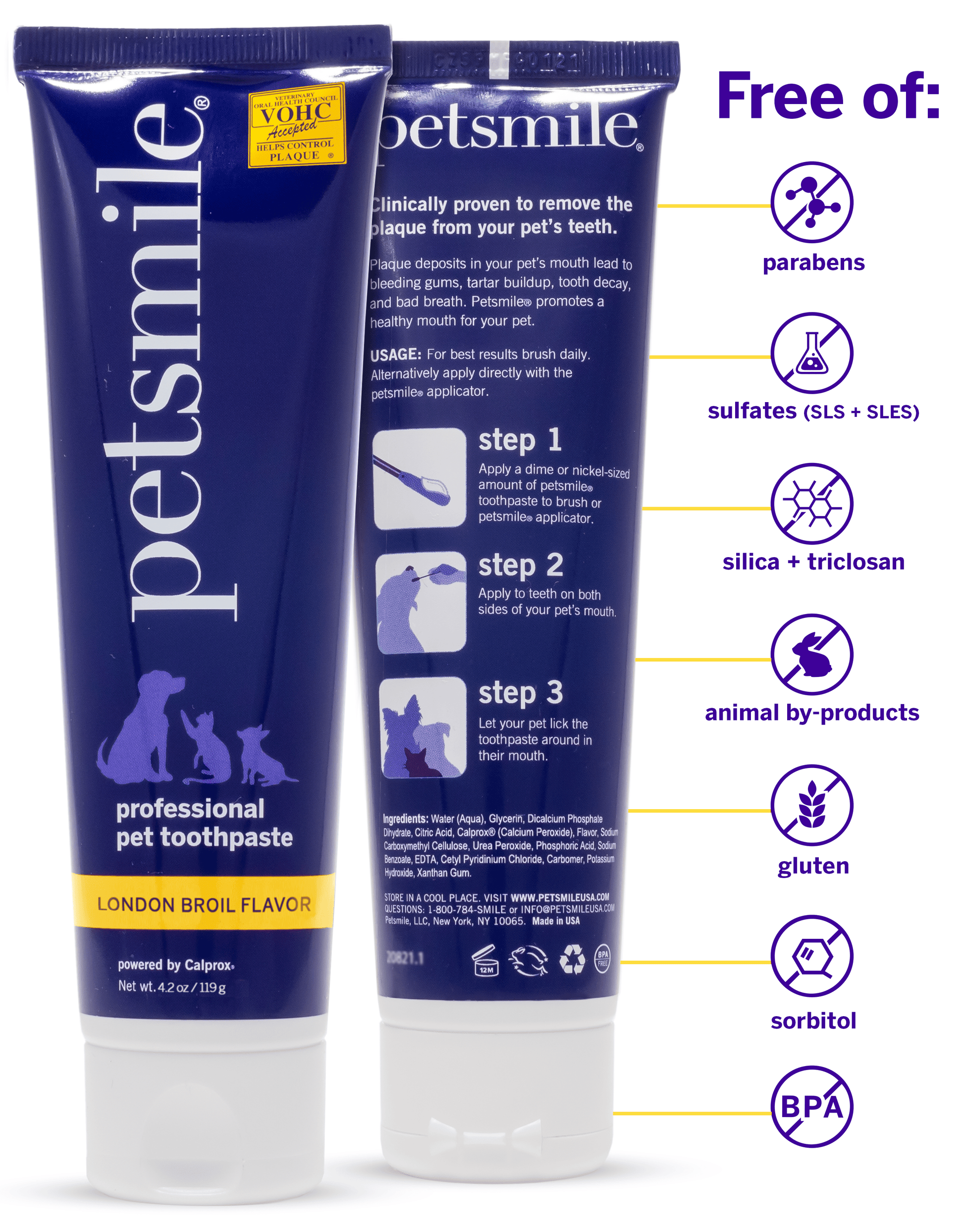 Petdentist Toothpaste Petsmile Professional Dog Cat Toothpaste | VOHC Approved Plaque and Tartar Control Toothpaste (London Broil, 4.2 Oz)